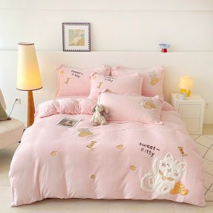 New milk plush appliqué embroidered warm four-piece set