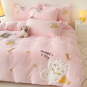 New milk plush appliqué embroidered warm four-piece set