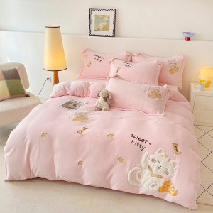 New milk plush appliqué embroidered warm four-piece set