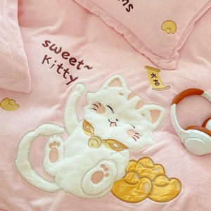 New milk plush appliqué embroidered warm four-piece set