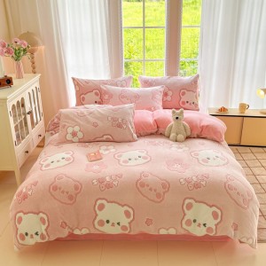 New Snowflake Fleece Floral Print Four-Piece Bedding Set