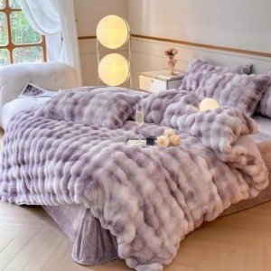Solid Colorful Rabbit Fur Plush Four-Piece Set