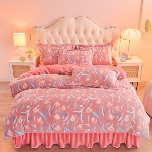 New exquisite and trendy four-piece milk fleece bed skirt set