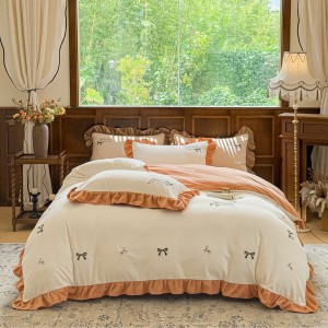 Thickened warm milk velvet Korean-style lace embroidery four-piece set