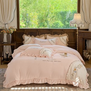 Thickened warm milk velvet Korean-style lace embroidery four-piece set