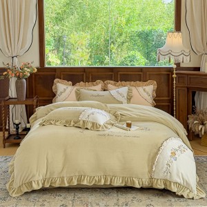 Thickened warm milk velvet Korean-style lace embroidery four-piece set