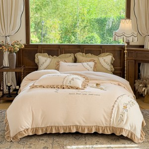 Thickened warm milk velvet Korean-style lace embroidery four-piece set