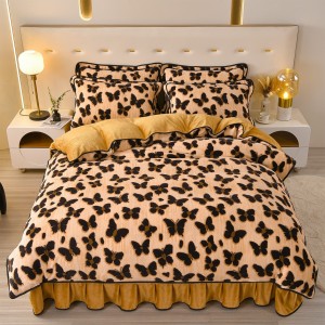 Thickened Milk Fleece Four-Piece Bed Skirt Set