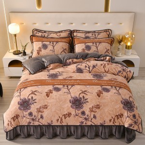 Thickened Milk Fleece Four-Piece Bed Skirt Set