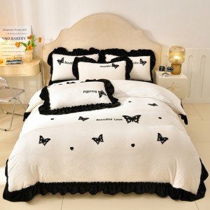 9-pound terry cloth embroidered Korean lace milk fleece four-piece set