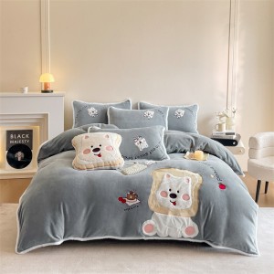 Matte embroidered appliqué milk fleece four-piece set