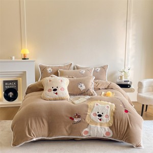 Matte embroidered appliqué milk fleece four-piece set