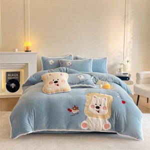 Matte embroidered appliqué milk fleece four-piece set