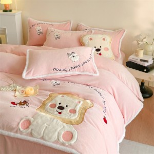 Matte embroidered appliqué milk fleece four-piece set