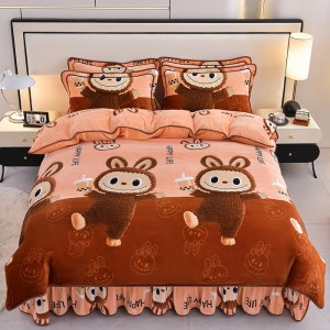 Winter Fleece Flannel Bed Skirt Set High-Gram Four-Piece Set