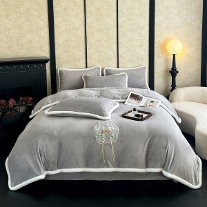 Rabbit fur edging Chinese embroidery four-piece set