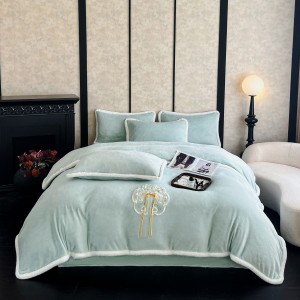 Rabbit fur edging Chinese embroidery four-piece set