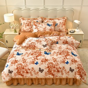 New exquisite and trendy four-piece milk fleece bed skirt set