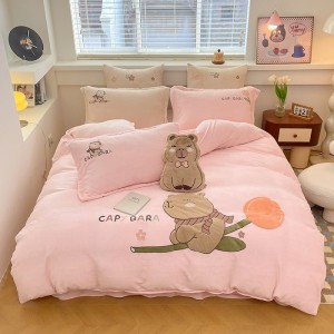 Exquisite milk plush appliqué embroidered warm four-piece set