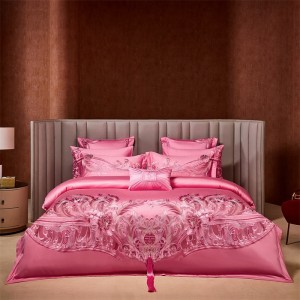 100s pure cotton satin jacquard pink wedding series four-piece suit