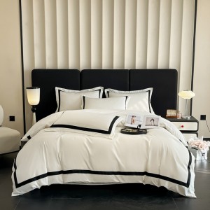 White and black hotel skin-friendly cotton woven washed brushed hotel style four-piece set