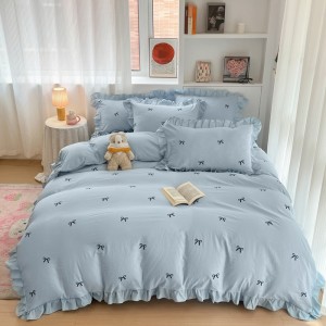 Princess style lotus leaf edge skin-friendly cotton brushed four-piece set