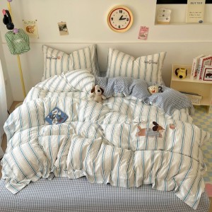 Exquisite and stylish washed cotton ultra-soft appliqué embroidery four-piece set