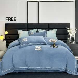 260g thickened full-process matte warm lace embroidery milk velvet four-piece set