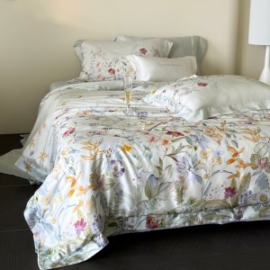 Hot selling lyocell 4-pieces textile ODM/OEM white coverlets digital printing bedsheets simple style bed linen bedding set wholesaler