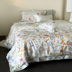 Hot selling lyocell 4-pieces textile ODM coverlets printing bedsheets white bed linen bedding set wholesaler