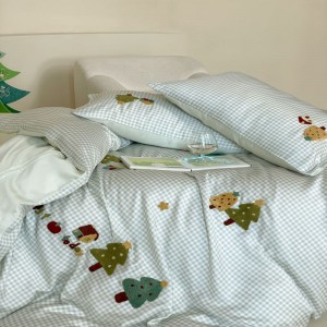 300TC Lyocell Plant Floral Embroidery Duvet Cover Blue Bed Sheet Printing Bedding Set