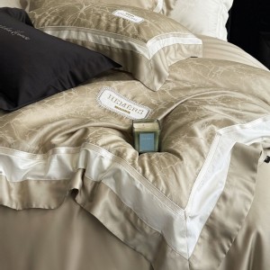 Elegant design full size jacquard adult pillowcases lyocell sateen comforter cover beige bedding set supplier