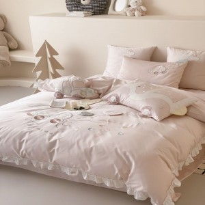 500tc satin cotton 3/4pcs quilt cover set silky bed sheets pink embroidery bedding set