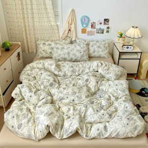 Stylish cartoon print washed double-layered gauze four-piece set