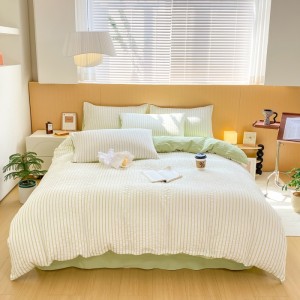 Elegant washed cotton simple striped four-piece set