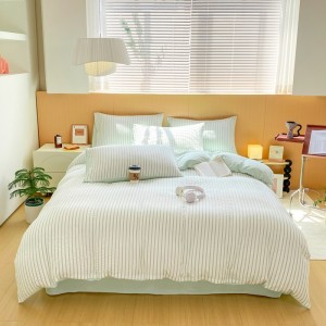 Elegant washed cotton simple striped four-piece set