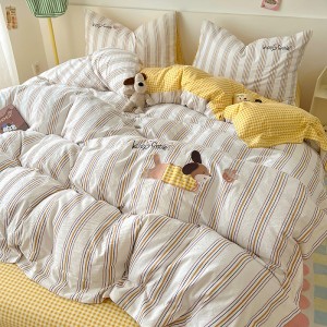 Exquisite and stylish washed cotton ultra-soft appliqué embroidery four-piece set