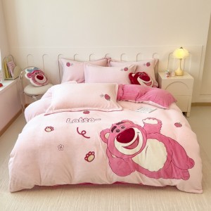 New milk plush rabbit fur appliqué embroidered warm four-piece set