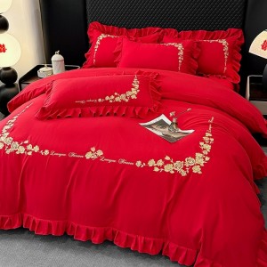 New festive red wedding embroidery cotton wedding four-piece suit