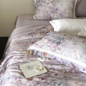 Pastoral style printing home textile lyocell bed linen purple printing duvet quilt comforter cover bedding set wholesaler