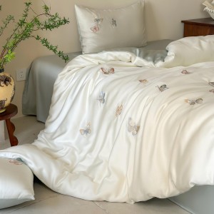 Hot selling lyocell 4-pieces textile ODM coverlets embroidery bedsheets simple style white bed linen bedding set wholesaler