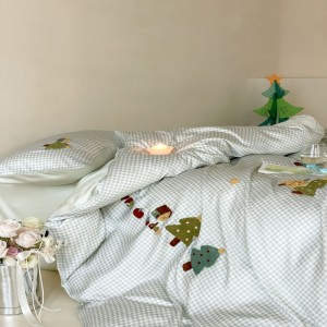300TC Lyocell Plant Floral Embroidery Duvet Cover Blue Bed Sheet Printing Bedding Set