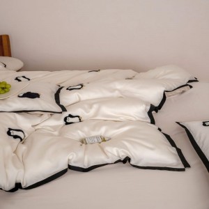 High Quality 60S Lyocell Home Textile Black Embroidery White Duvet Quilt Comforter Cover Soft Bed Sheet Bedding Set