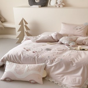 500tc satin cotton 3/4pcs quilt cover set silky bed sheets pink embroidery bedding set