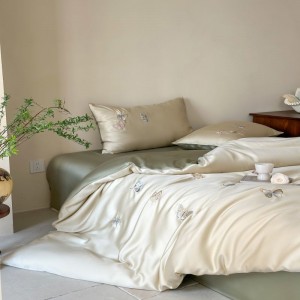 60S Lyocell Embroidery Quilt Cover Green Bed Sheets Light Luxury 4 Piece Bedding Set