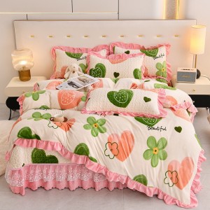 Milk Fleece Printed Quilted Bed Sheet Set Four-Piece Set