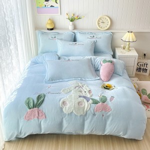 Milk plush appliqué embroidered warm four-piece set