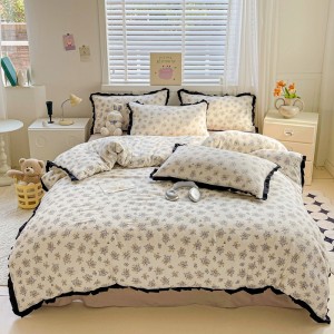 Cotton wrinkled double-layer yarn lace French print four-piece set