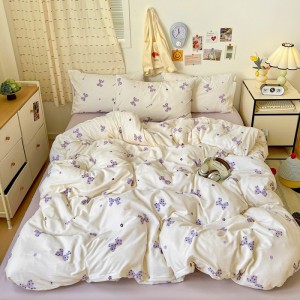 Stylish cartoon print washed double-layered gauze four-piece set