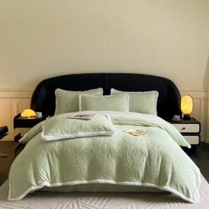 Rabbit fur lace carved velvet milk velvet four-piece set